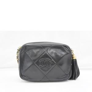 Chanel Shoulder Leather Bag Matelasse Black Fringe